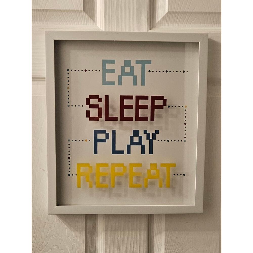 PILLOWFORT 16" x 14" Eat Sleep Play Repeat Sign for Kids Bedroom Gamer